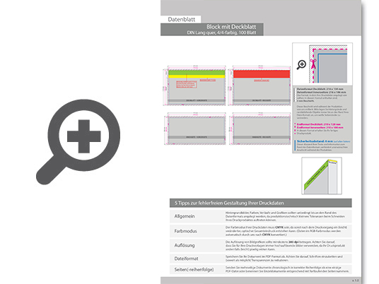Product Bild block_mit_leimbindung_und_deckblatt__din_lang_quer__100_blatt__4_4_farbig_beidseitig_bedruckt